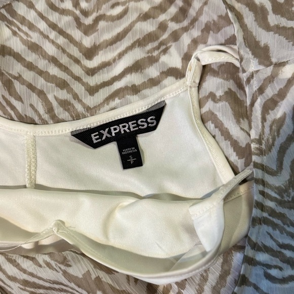 Express Small Chic Layered Sheer Tan & Cream Zebra Print Dressy Blouse - Picture 2 of 3